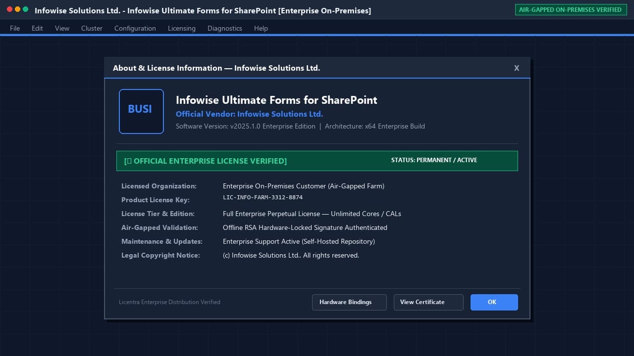 تاییدیه رسمی لایسنس Infowise Ultimate Forms شرکت Infowise Solutions