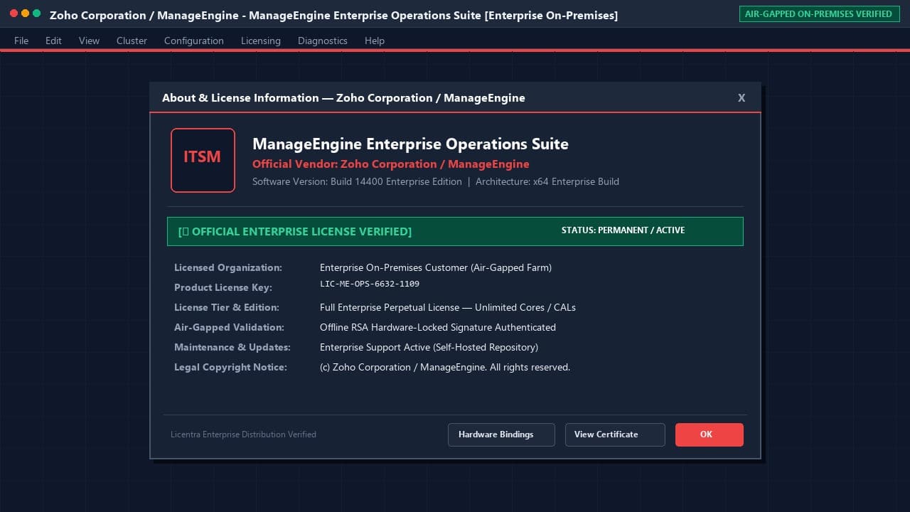 تاییدیه رسمی لایسنس ManageEngine Enterprise شرکت Zoho Corporation / ManageEngine