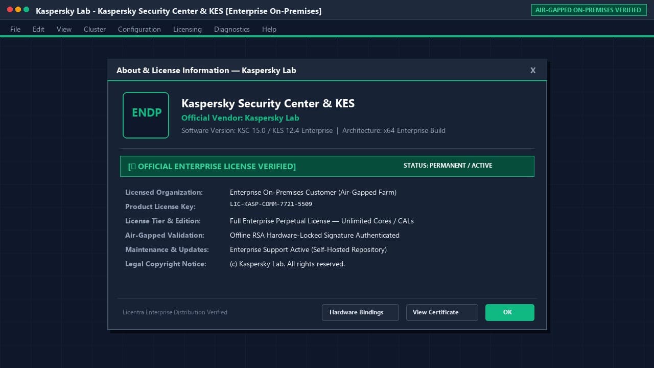تاییدیه رسمی لایسنس Kaspersky Security Center شرکت Kaspersky Lab