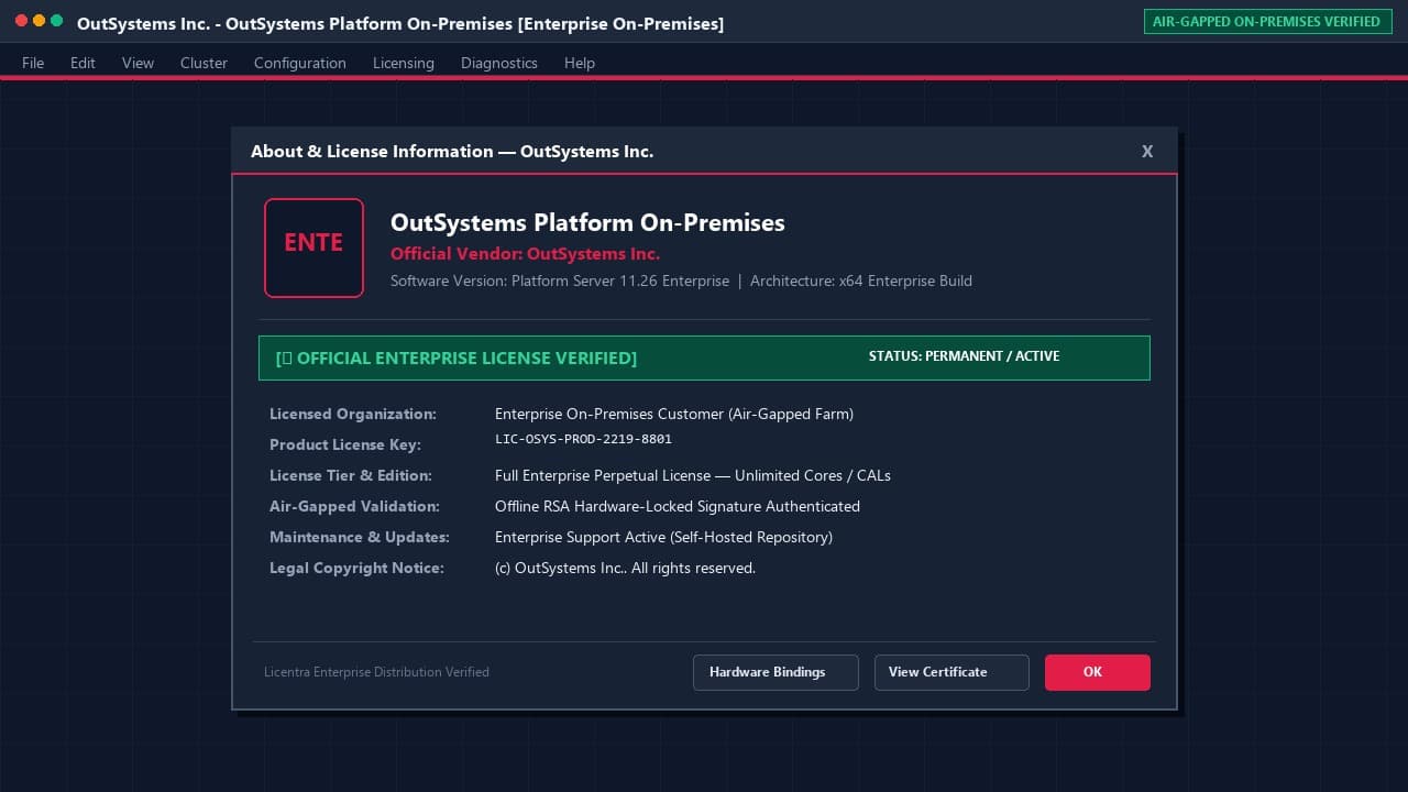 تاییدیه رسمی لایسنس OutSystems Platform شرکت OutSystems Inc.