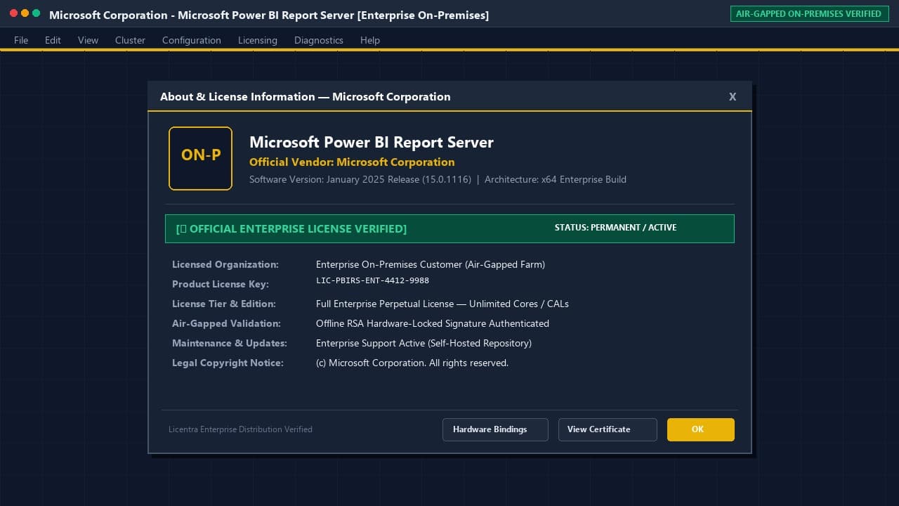 تاییدیه رسمی لایسنس Power BI Report Server شرکت Microsoft Corporation